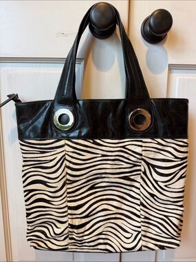 Aqua Madonna Black & White Zebra-Print Tote with Black Trim